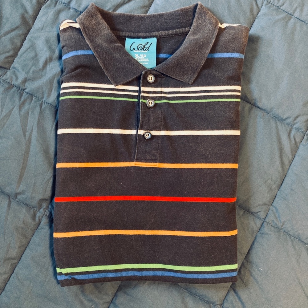 Wckd Men's Size X-Large Polo Shirt Colorful Striped Black Short Sleeve